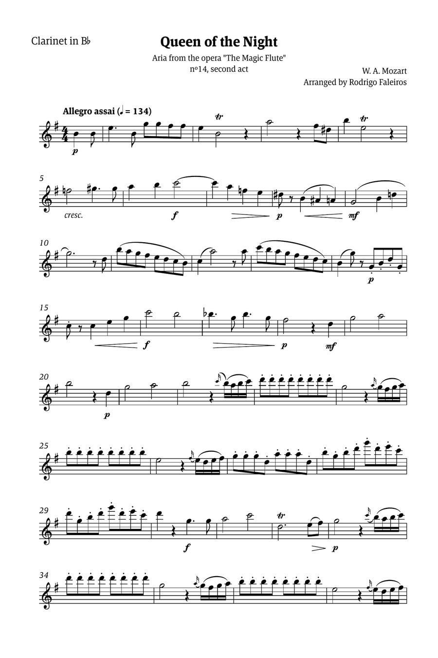 Queen of the Night - for solo clarinet in Bb Chamber Music scores gallery preview page 1