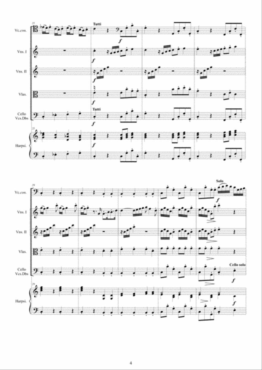Vivaldi - Cello Concerto No.4 in A minor RV 422 for Cello solo, Strings and Harpsichord Chamber Orchestra scores gallery preview page 4