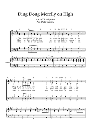 Ding Dong Merrily on High (SATB - A major - 2 staff - with chords - with piano)