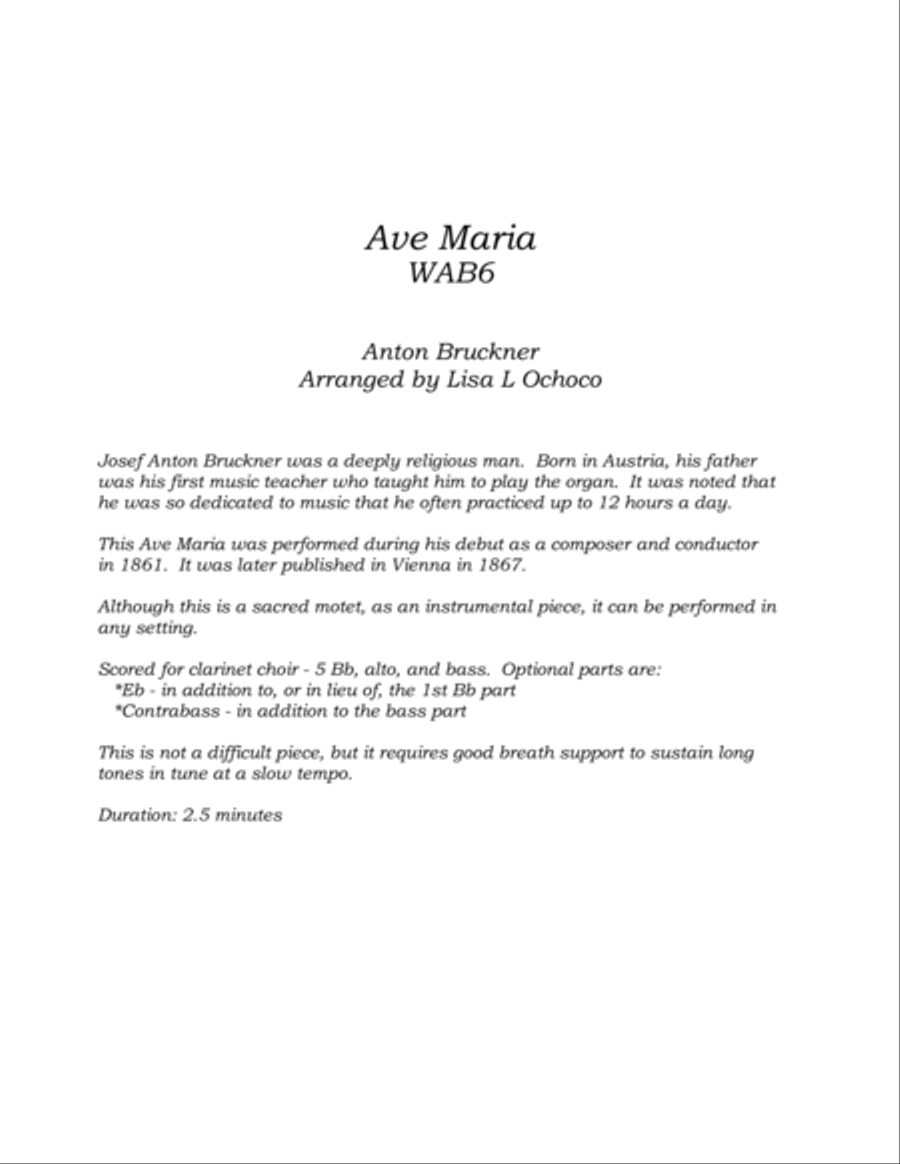 Ave Maria WAB6 for Clarinet Choir Clarinet Choir scores gallery preview page 4