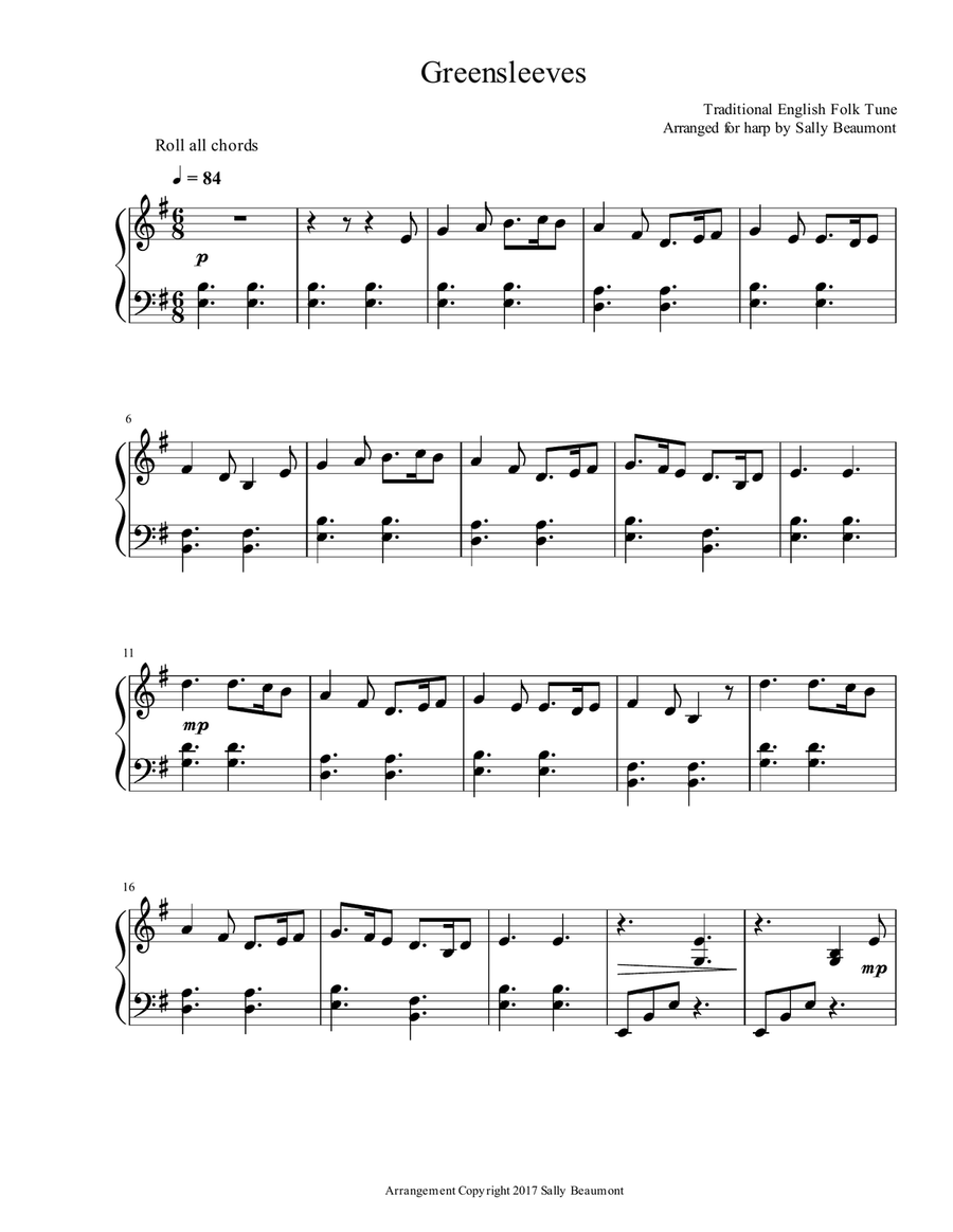 Greensleeves - Harp Solo Harp scores gallery preview page 1
