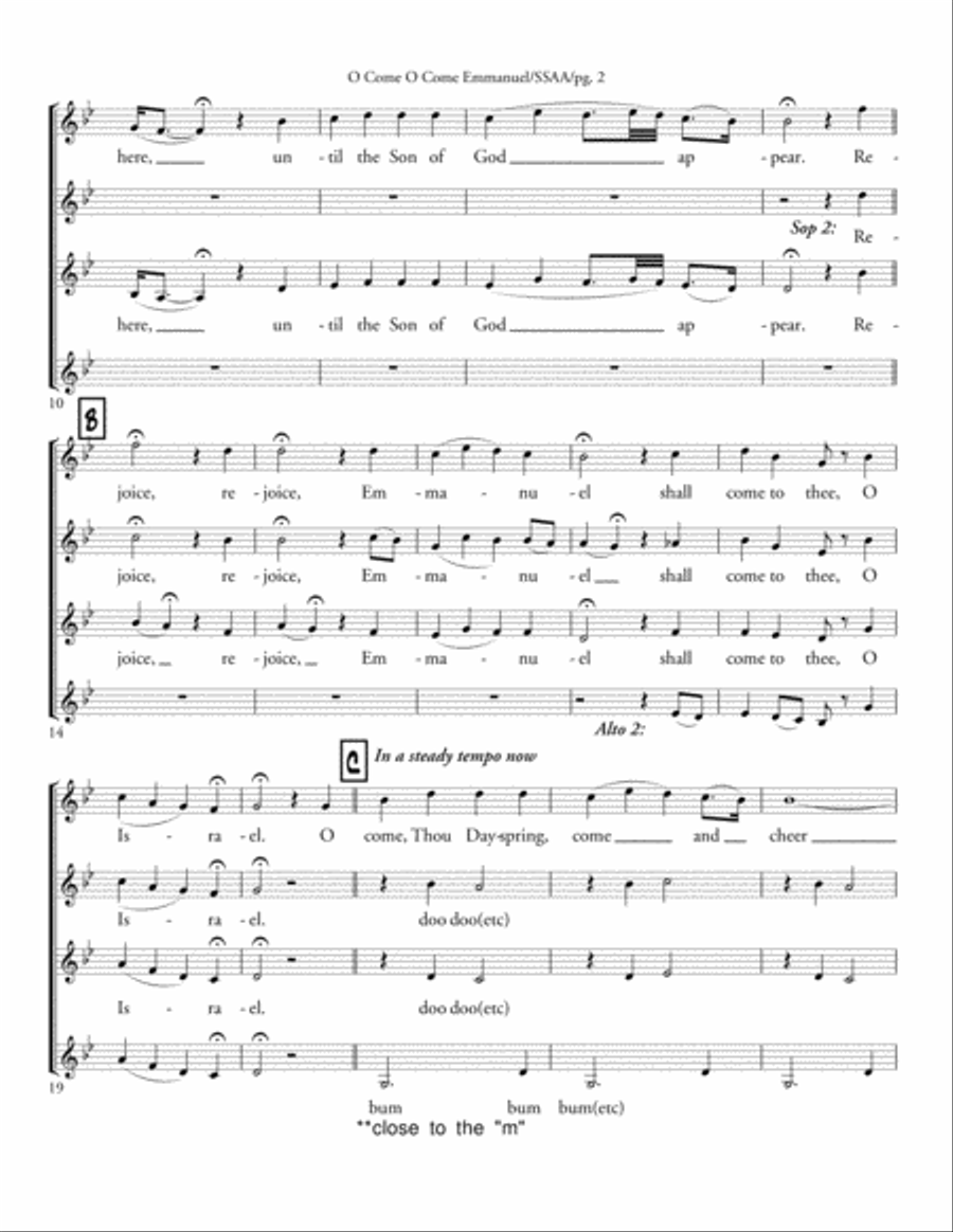 O Come O Come Emmanuel - SSAA acappella SSAA scores gallery preview page 2