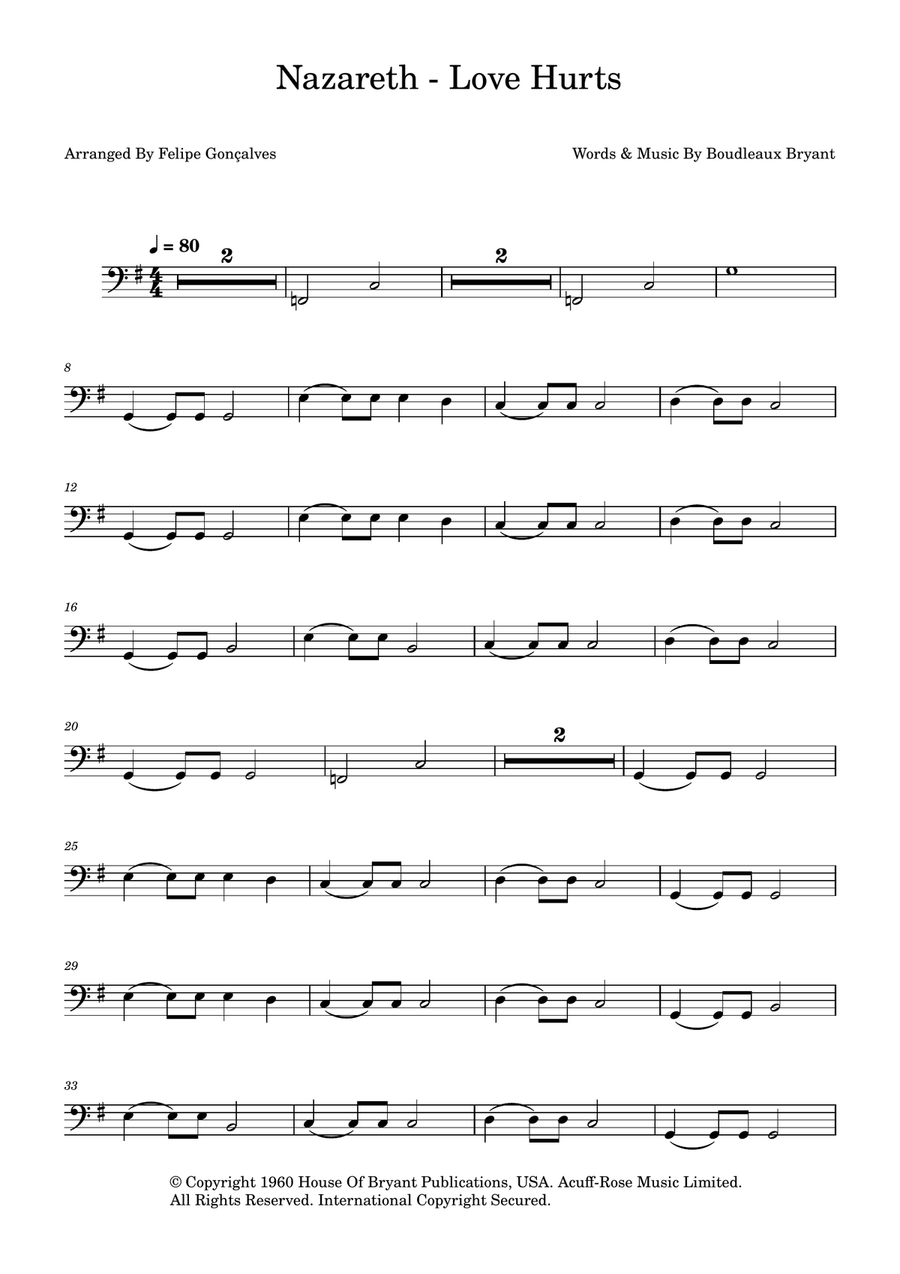 Love Hurts Love Hurts Double Bass scores gallery preview page 1