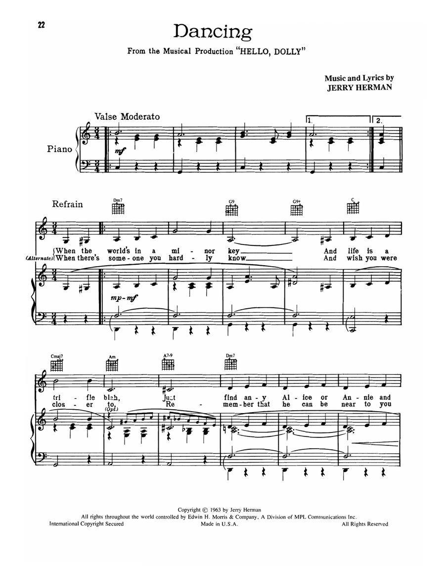 Dancing (from Hello, Dolly!) Piano, Vocal, Guitar scores gallery preview page 1