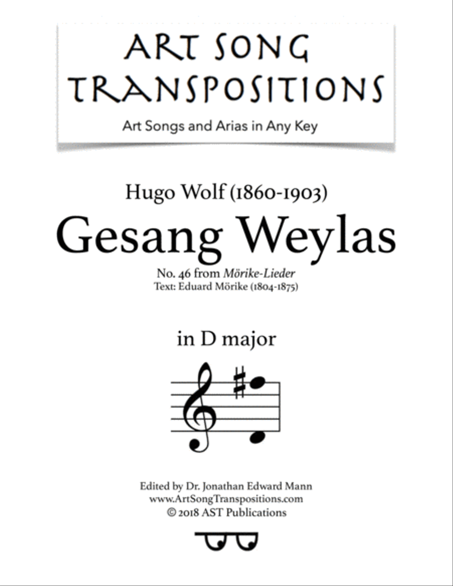 WOLF: Gesang Weylas (transposed to D major) Voice scores gallery preview page 1