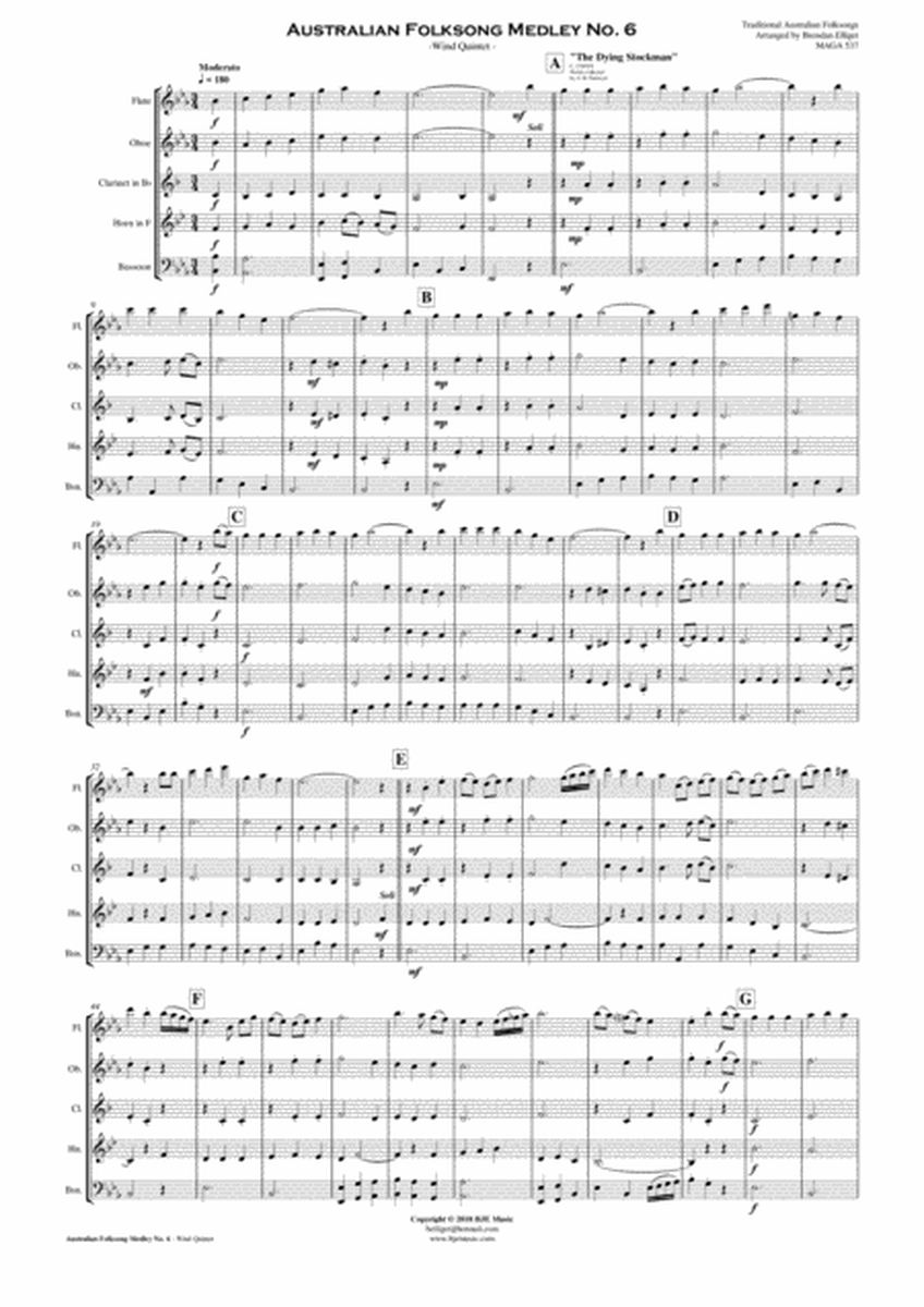 Australian Folksong Medley No. 6 - Wind Quintet Score and Parts PDF image number null