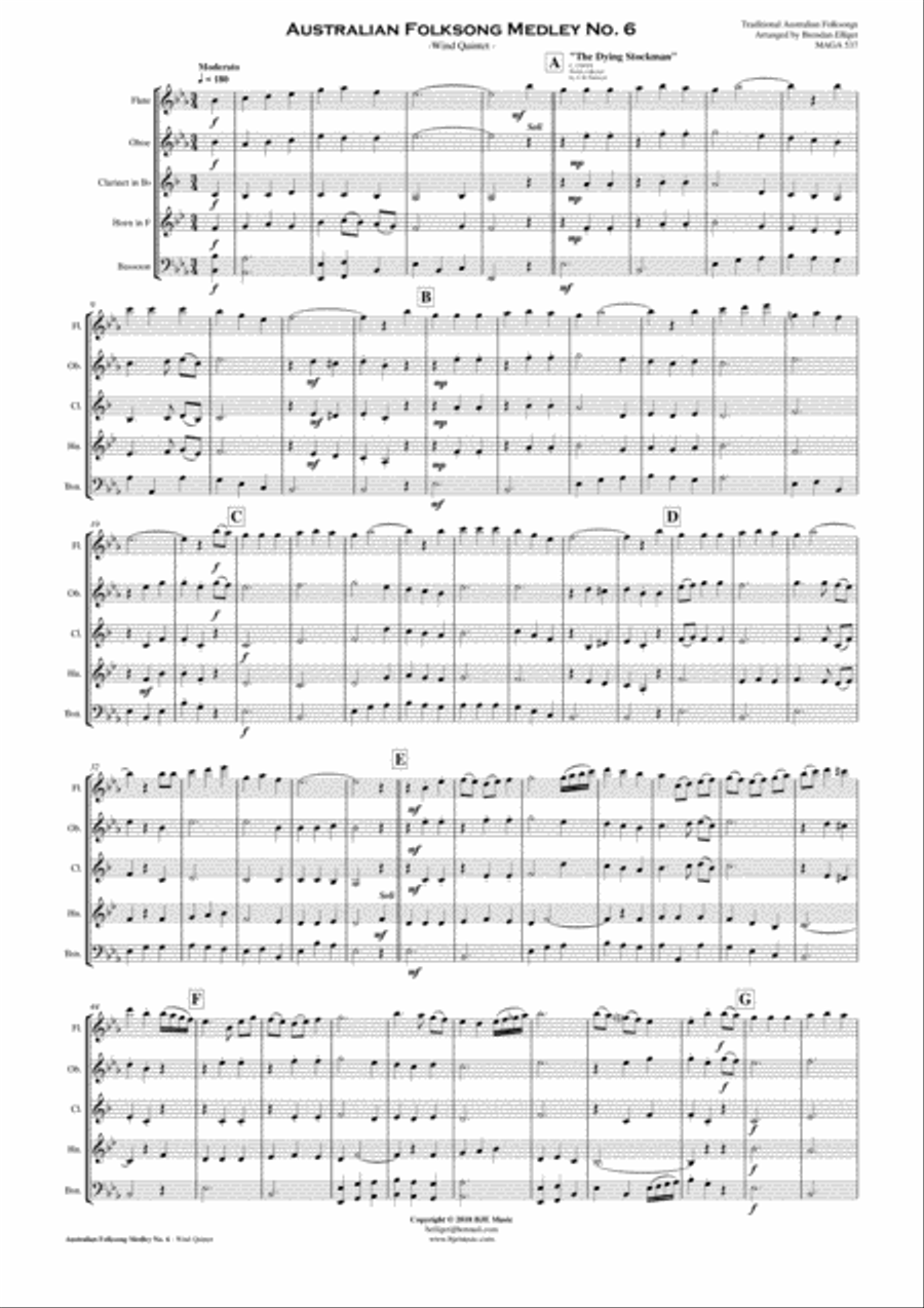 Australian Folksong Medley No. 6 - Wind Quintet Score and Parts PDF Woodwind Quintet scores gallery preview page 2