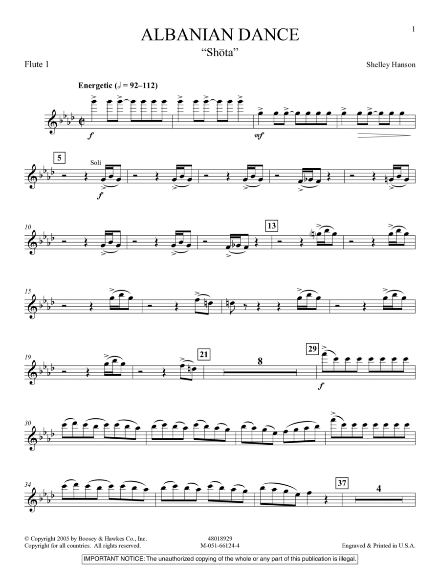 Albanian Dance - Flute 1 Concert Band scores gallery preview page 1