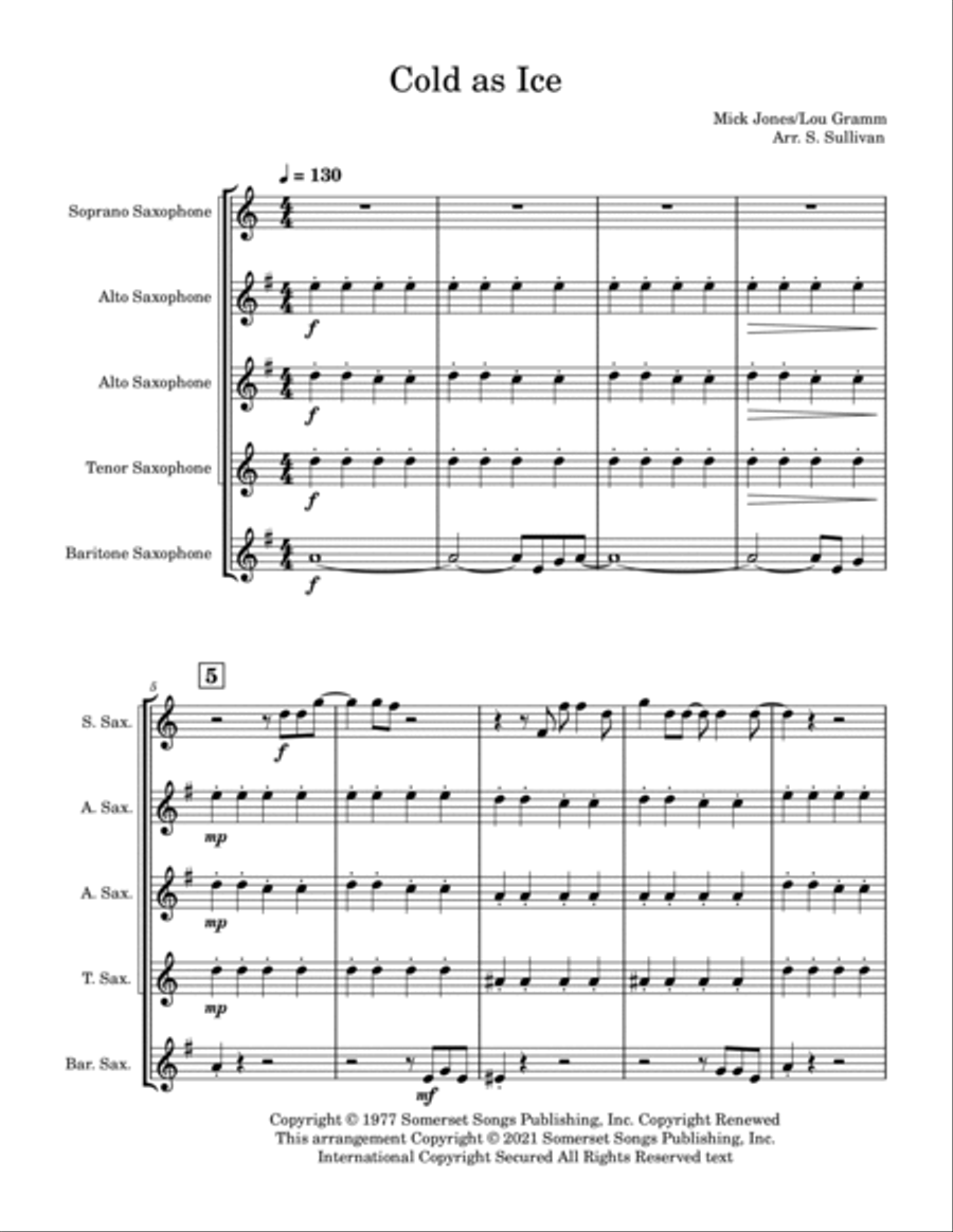 Cold As Ice Saxophone Quintet scores gallery preview page 2