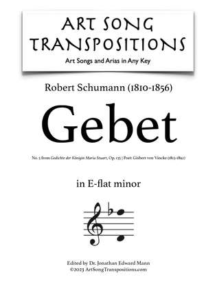 Book cover for SCHUMANN: Gebet, Op. 135 no. 5 (transposed to E-flat minor)