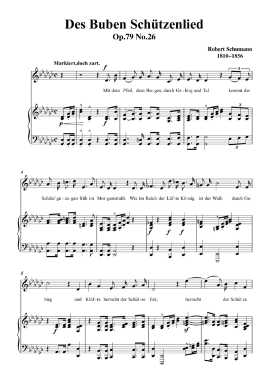 Schumann-Des Buben Schützenlied in G♭ Major,Op.79,No.26 for Voice and Piano Voice Solo scores gallery preview page 2
