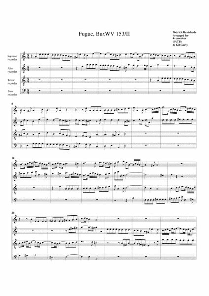 Fugue, BuxWV 153/II (arrangement for 4 recorders)