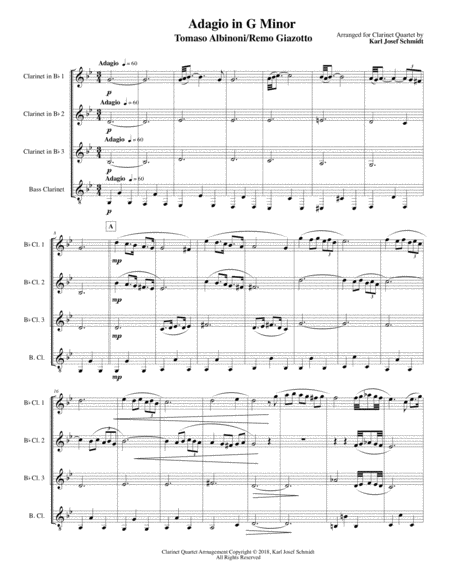 Adagio by Albinoni for Clarinet Quartet image number null