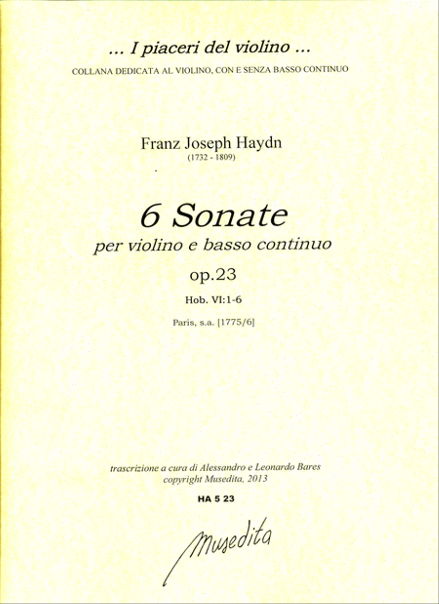 6 Sonate op.23, Hob VI:1-6 (Paris, [1775]) Violin scores gallery preview page 1