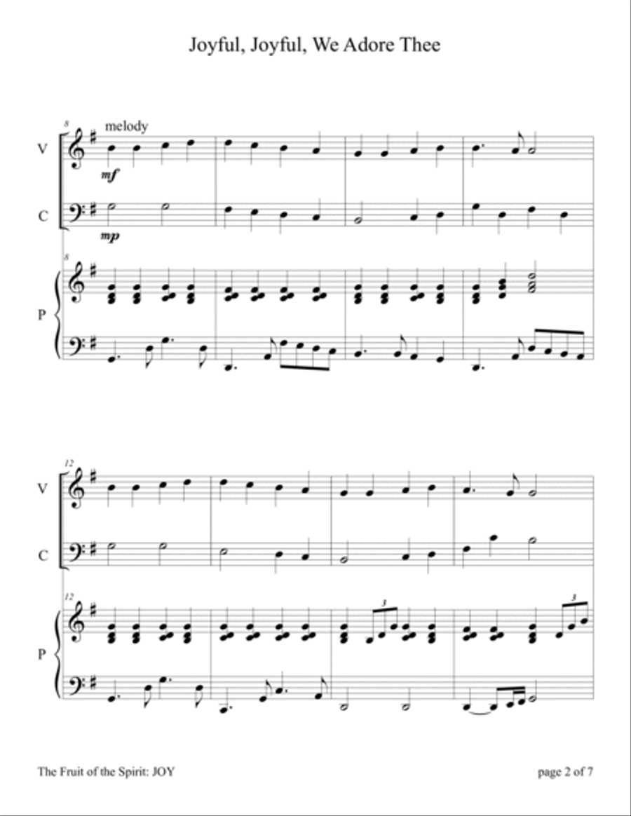 Joyful, Joyful, We Adore Thee (Violin and Cello Duet with Piano Accompaniment) Piano Trio scores gallery preview page 5