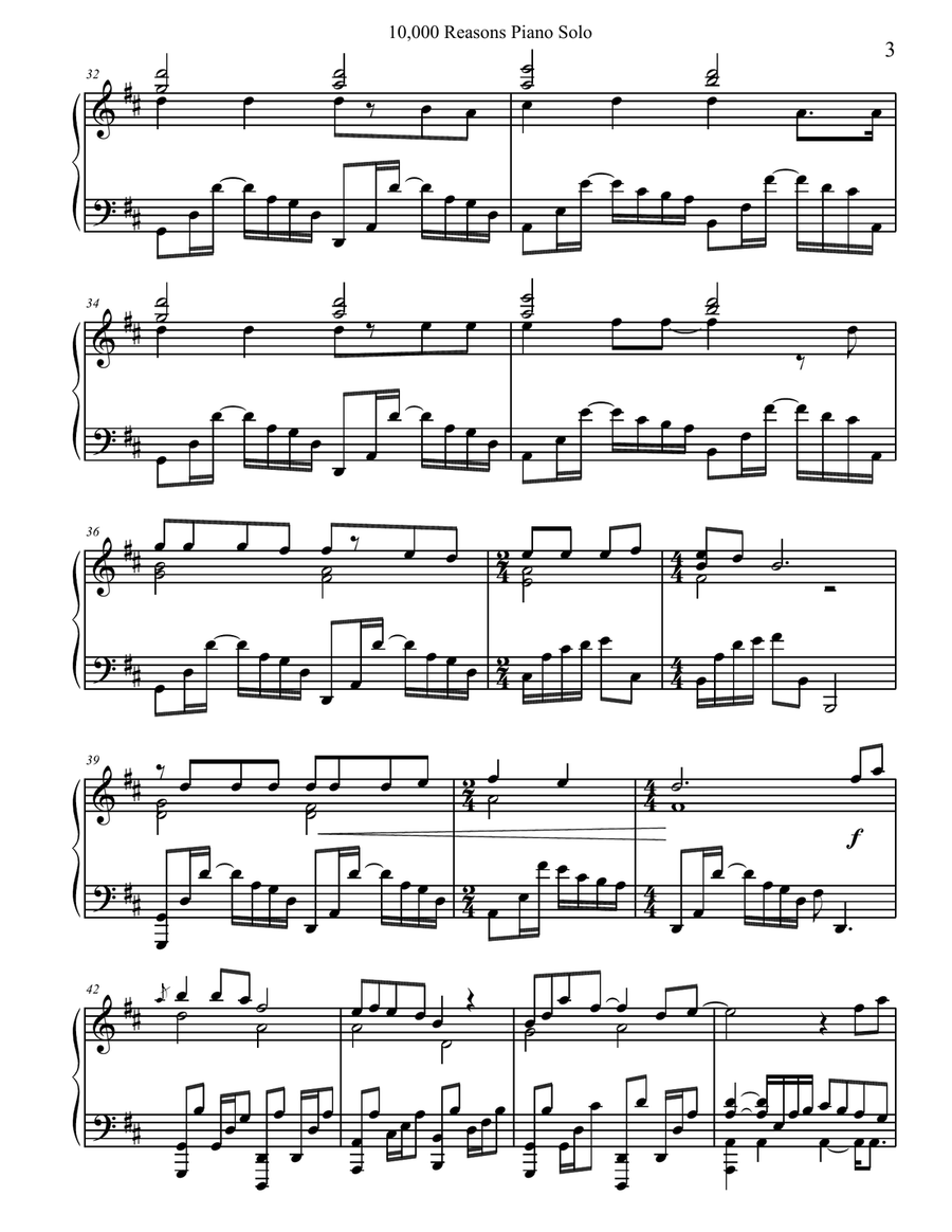 10,000 Reasons (Bless The Lord) Piano Solo scores gallery preview page 3