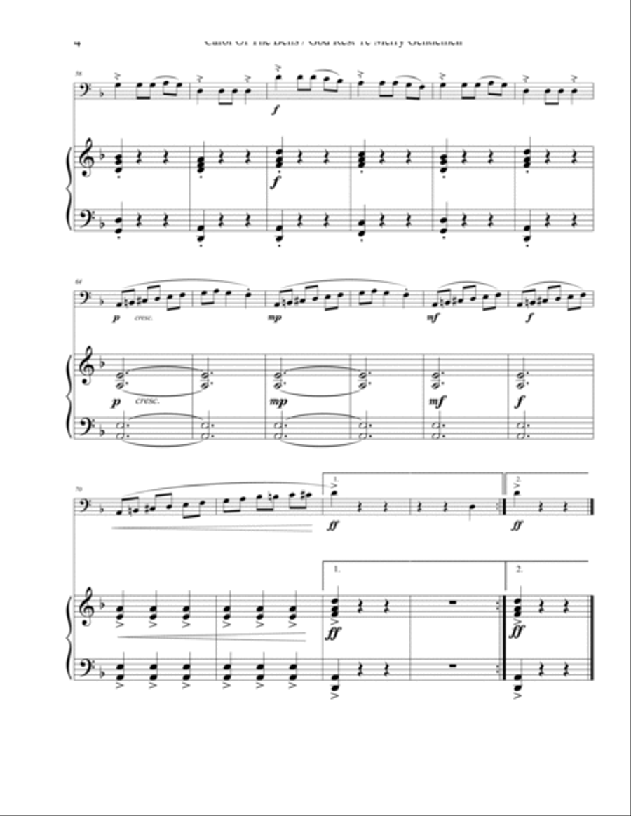 Carol of the Bells / God Rest Ye Merry Gentlemen – Trombone Trombone Duet scores gallery preview page 4