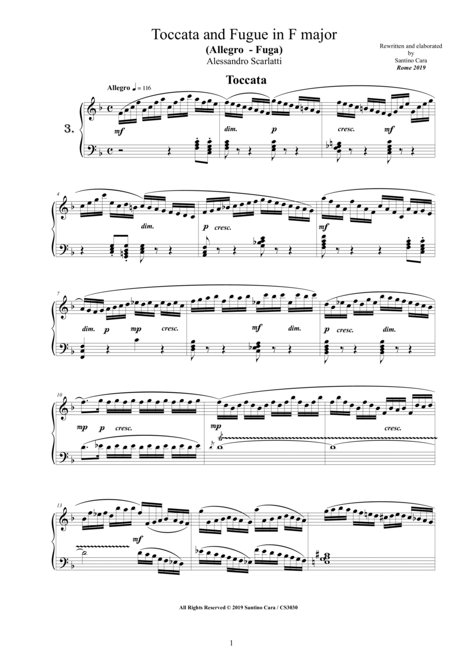 Scarlatti A - Toccata and Fugue No.3 in F major for Piano Piano Solo scores gallery preview page 1