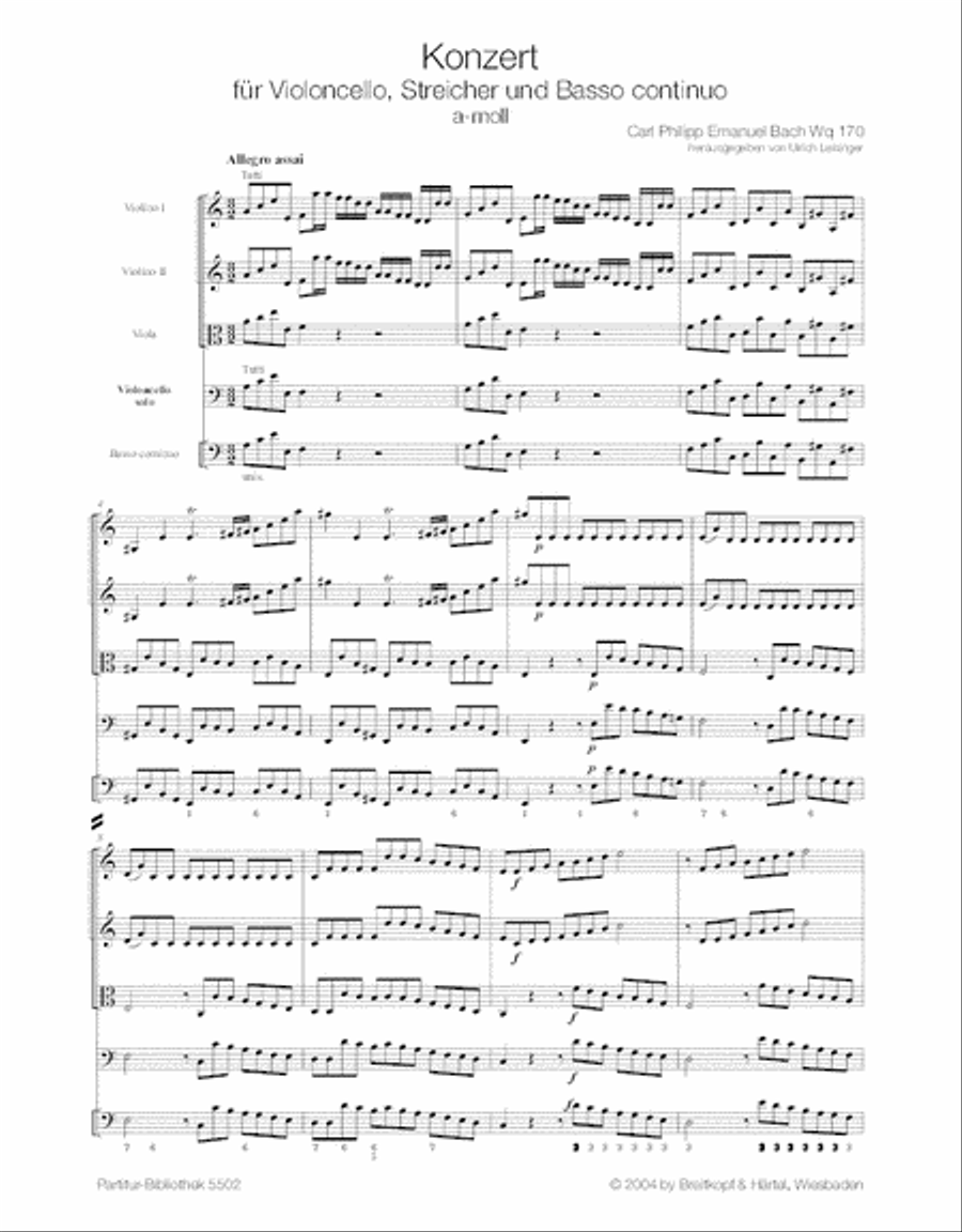 Violoncello Concerto in A minor Wq 170 Orchestra scores gallery preview page 2
