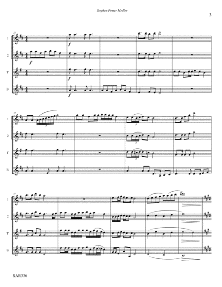 STEPHEN FOSTER MEDLEY for AATB SAXOPHONE QUARTET (unaccompanied) Saxophone Quartet scores gallery preview page 3