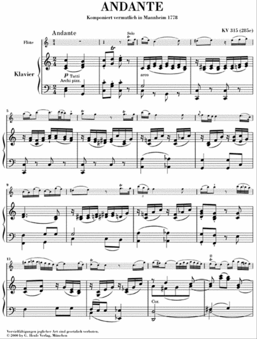 Andante for Flute and Orchestra C Major, K. 315 Flute Solo scores gallery preview page 2