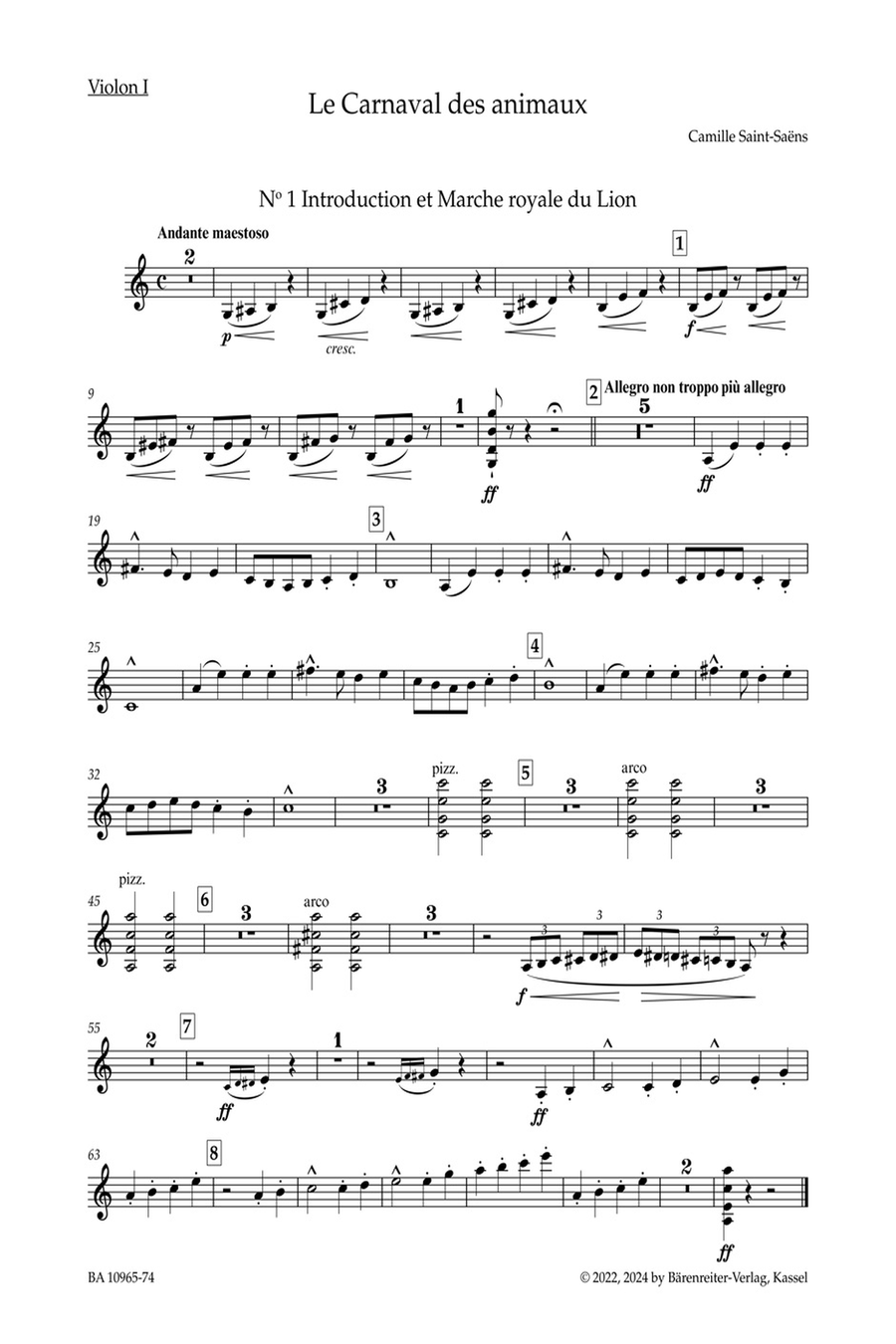 The Carnival of Animals The Carnival of Animals Violin scores gallery preview page 1