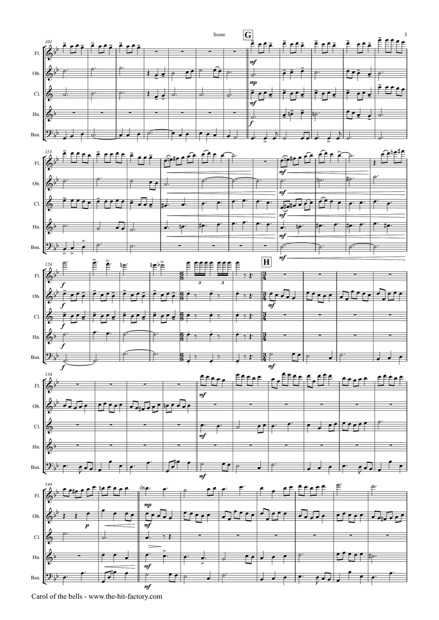 Carol of the Bells - Pentatonix style - Wind Quintet Woodwind Quintet scores gallery preview page 3