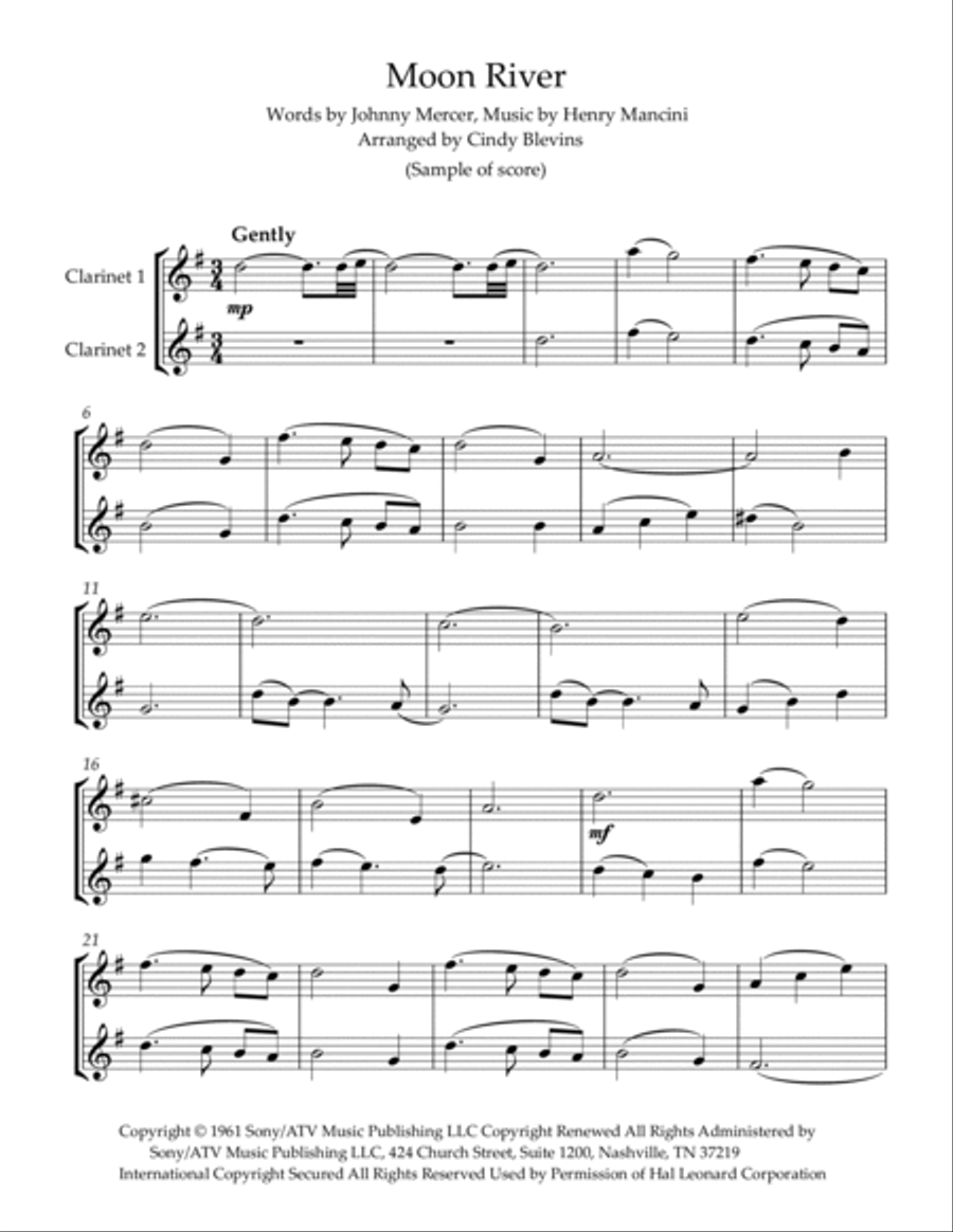 Moon River Clarinet Duet scores gallery preview page 2