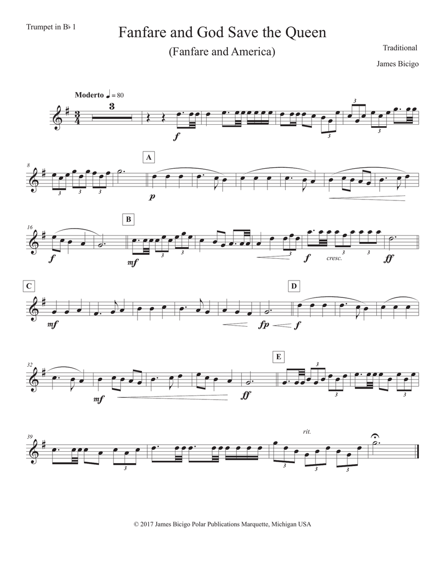 Fanfare and God Save the Queen (America) School and Community scores gallery preview page 4