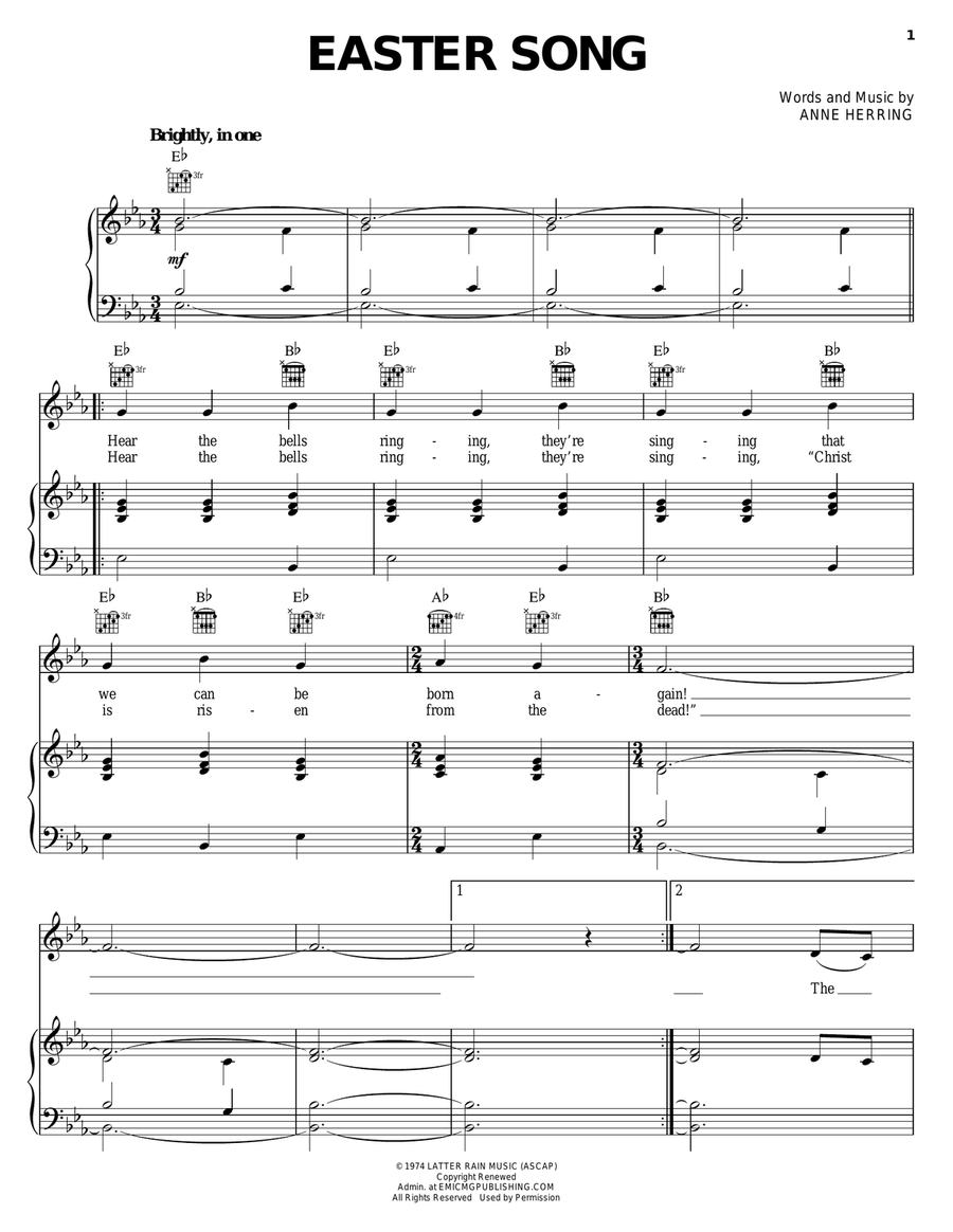 Easter Song Piano, Vocal, Guitar scores gallery preview page 1