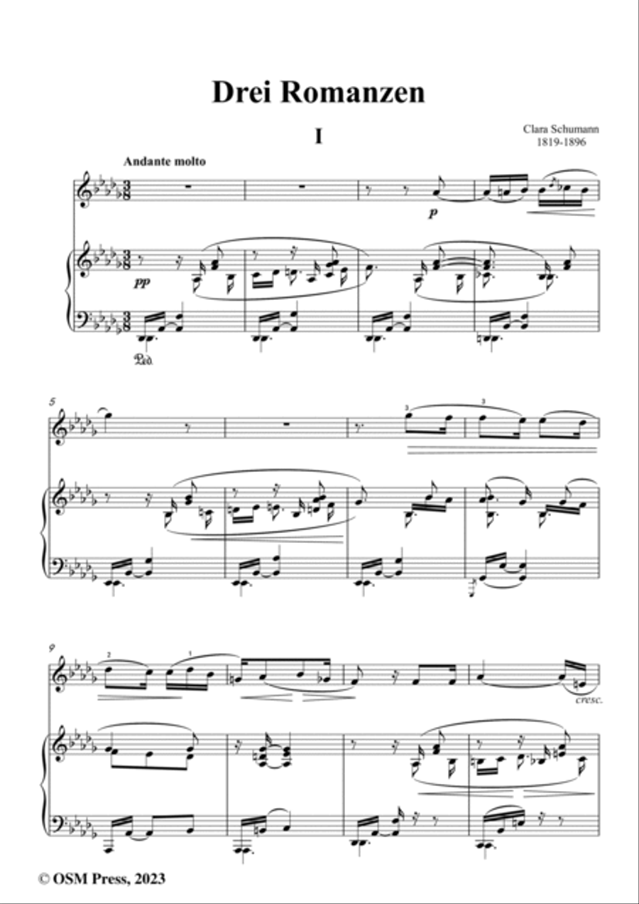Clara Schumann-Three Romances,Op.22,for Violin and Piano Violin Solo scores gallery preview page 2