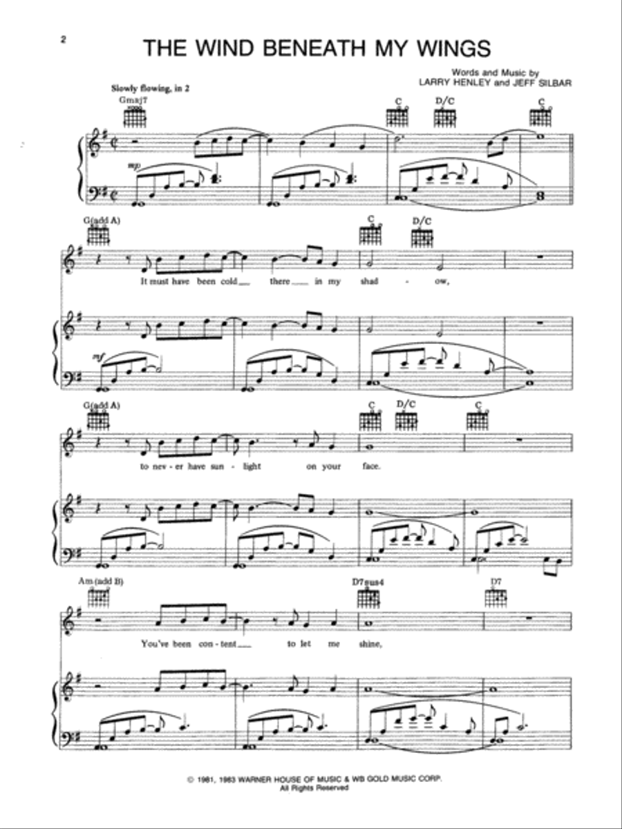 The Wind Beneath My Wings Piano, Vocal, Guitar scores gallery preview page 1