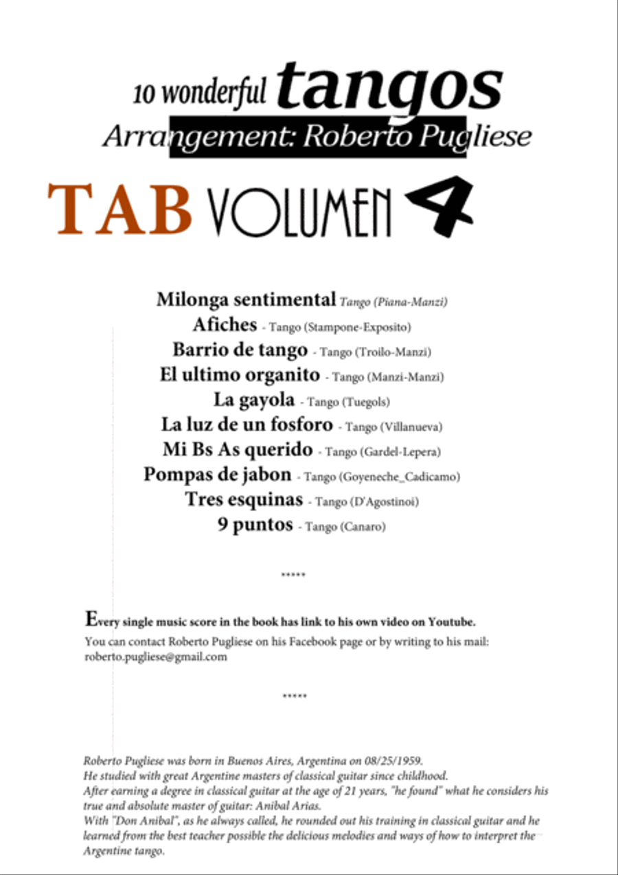 10 wonderful TANGOS for guitar by Roberto Pugliese - Volumen 4 Classical Guitar scores gallery preview page 5