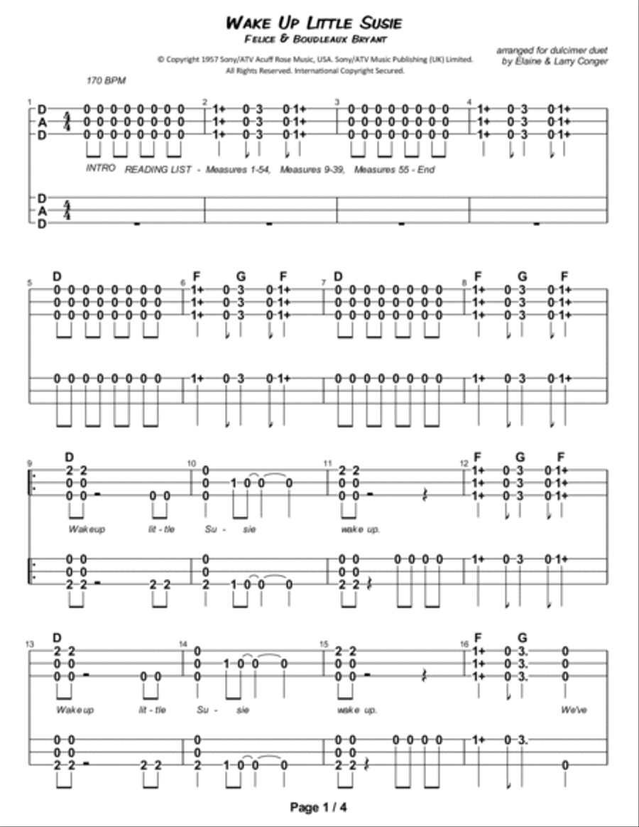 Wake Up Little Susie Dulcimer scores gallery preview page 2