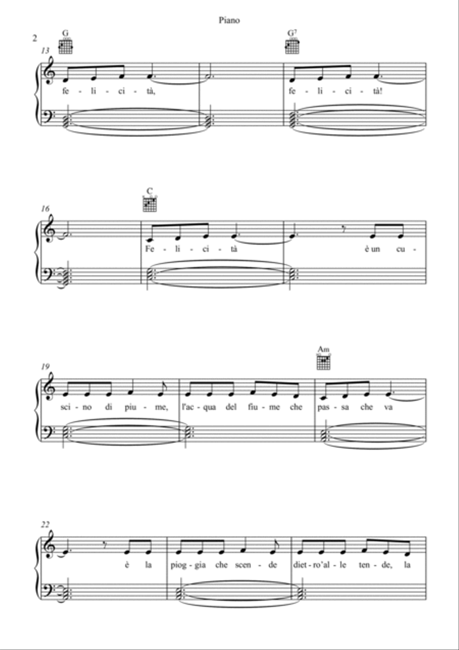 Felicità Felicità Piano, Vocal, Guitar scores gallery preview page 2