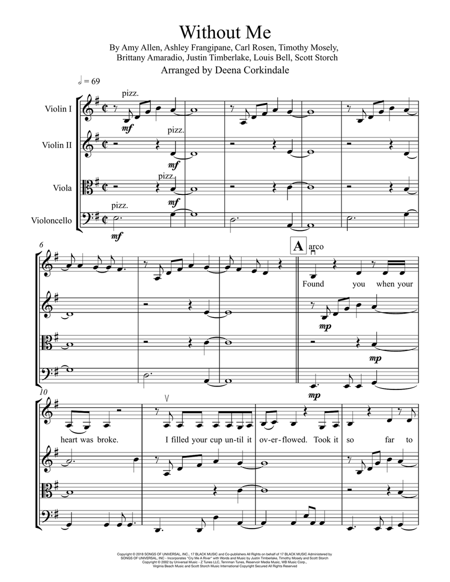 Without Me String Quartet scores gallery preview page 1