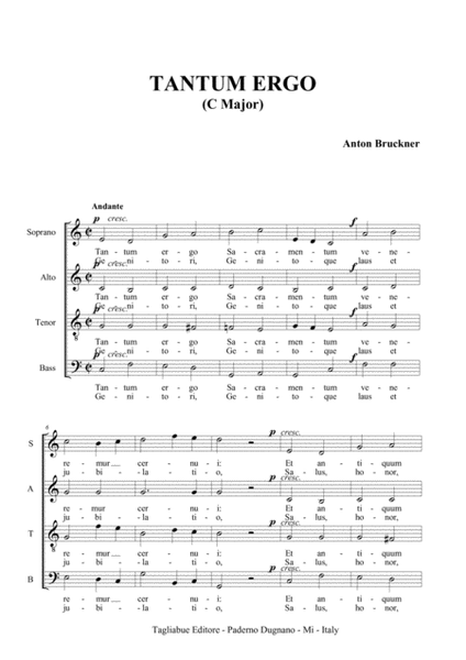 TANTUM ERGO (C major) - Anton Bruckner - For SATB Choir image number null