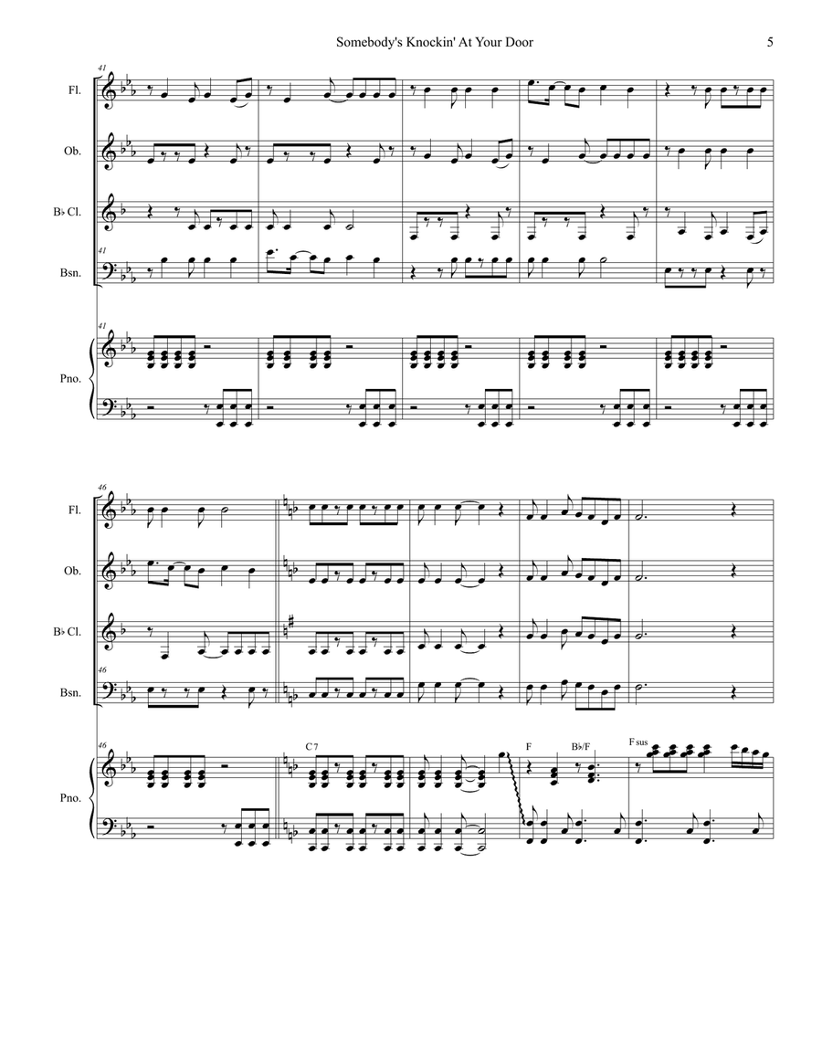 Somebody's Knockin' At Your Door (Woodwind Quartet and Piano) Woodwind Quartet scores gallery preview page 5