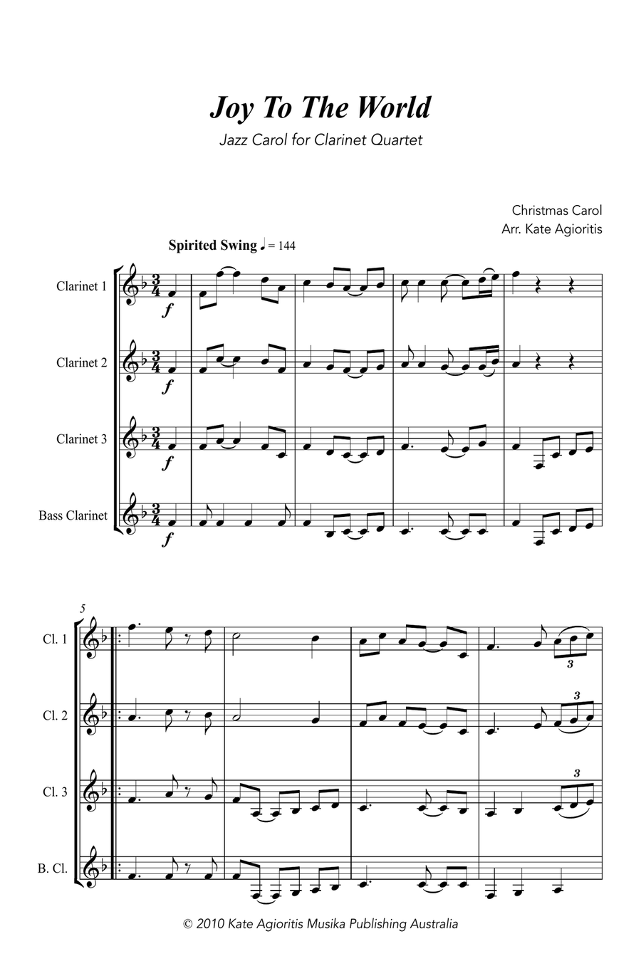 Jazz Carols Collection #3 Clarinet Quartet (Deck the Halls; Good King Wenceslas; Joy to the World) Clarinet Quartet scores gallery preview page 4