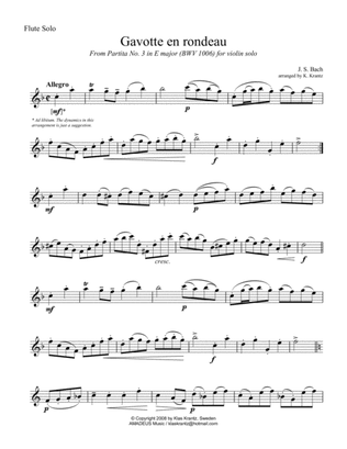 Gavotte en rondeau BWV 1006 for flute solo