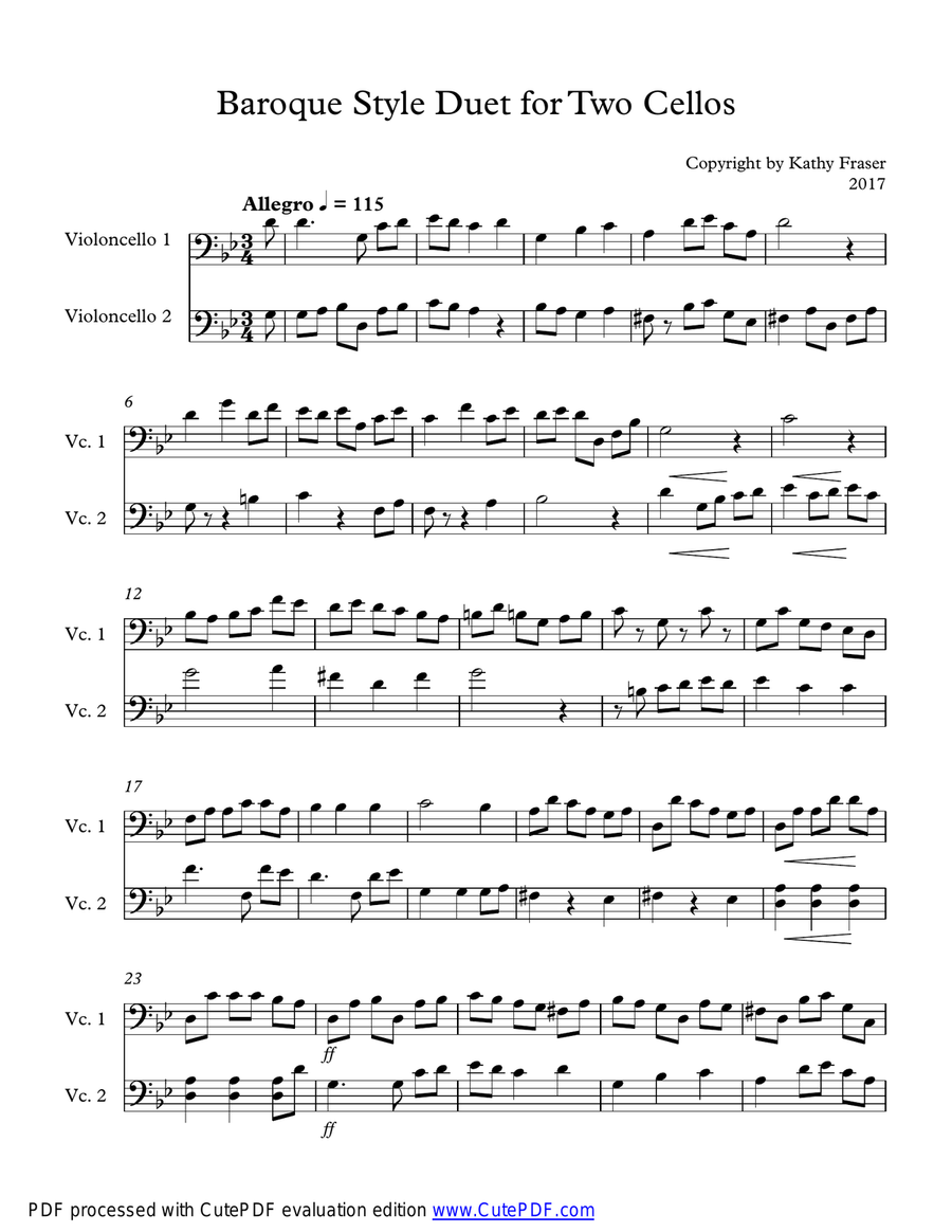 Baroque Style Duet for Two Cellos String Duet scores gallery preview page 1