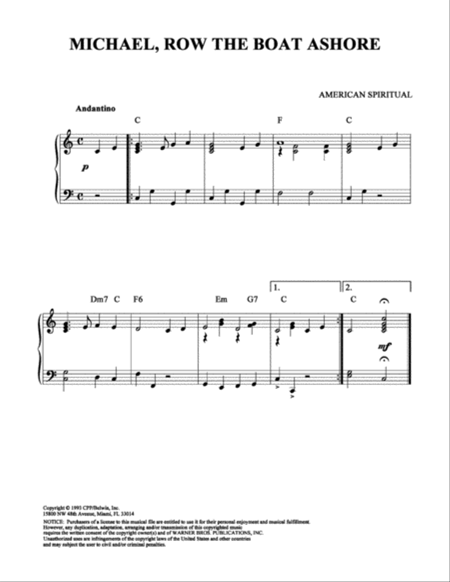 Michael, Row the Boat Ashore Easy Piano scores gallery preview page 1