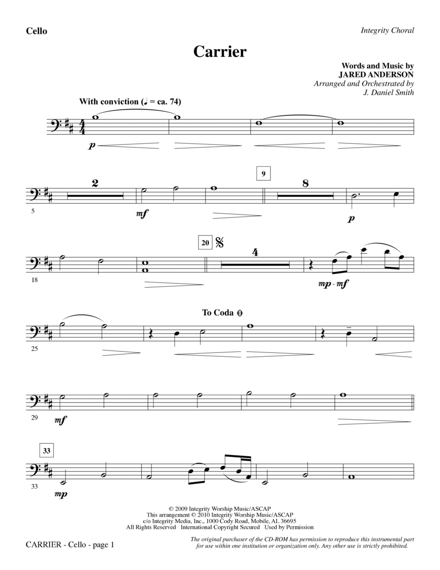 Carrier - Cello Choir scores gallery preview page 1