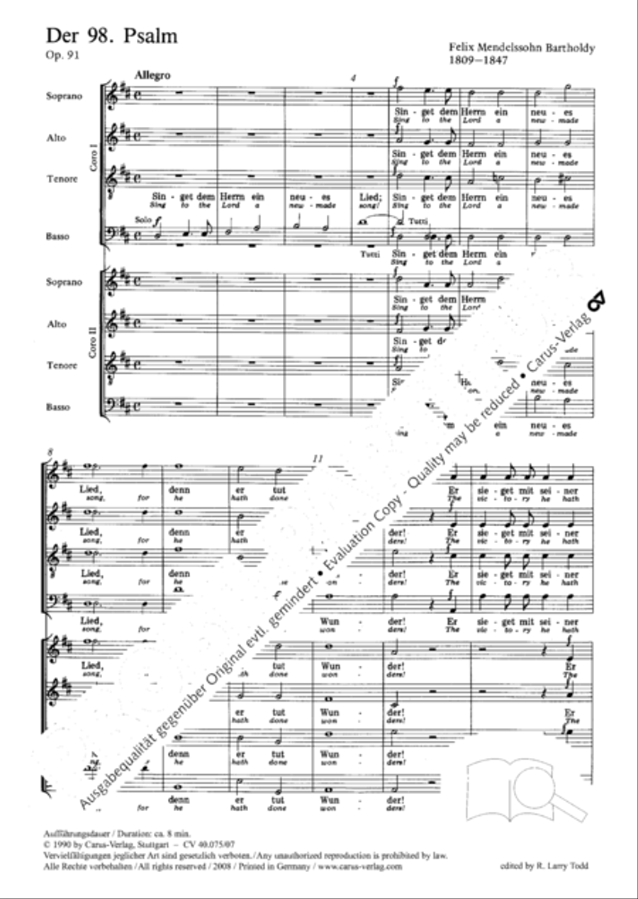 Psalm 98 (Der 98. Psalm) 4-Part scores gallery preview page 12