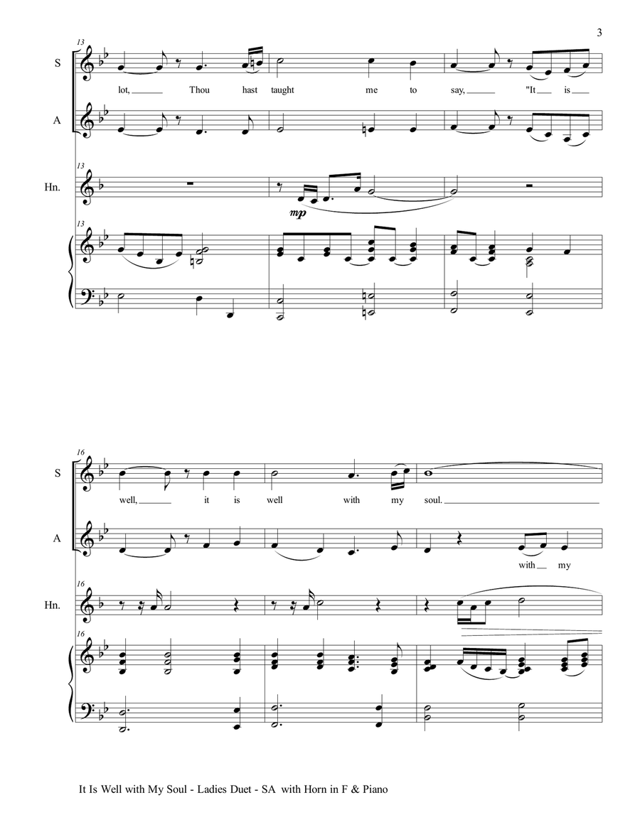 IT IS WELL WITH MY SOUL(Ladies Duet - SA with Horn in F & Piano) SA scores gallery preview page 4