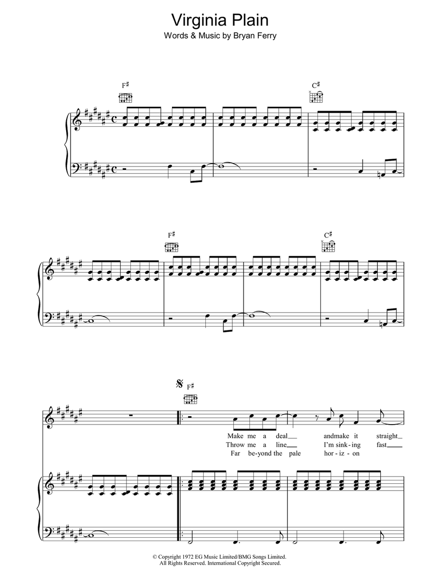 Virginia Plain Virginia Plain Piano, Vocal, Guitar scores gallery preview page 1