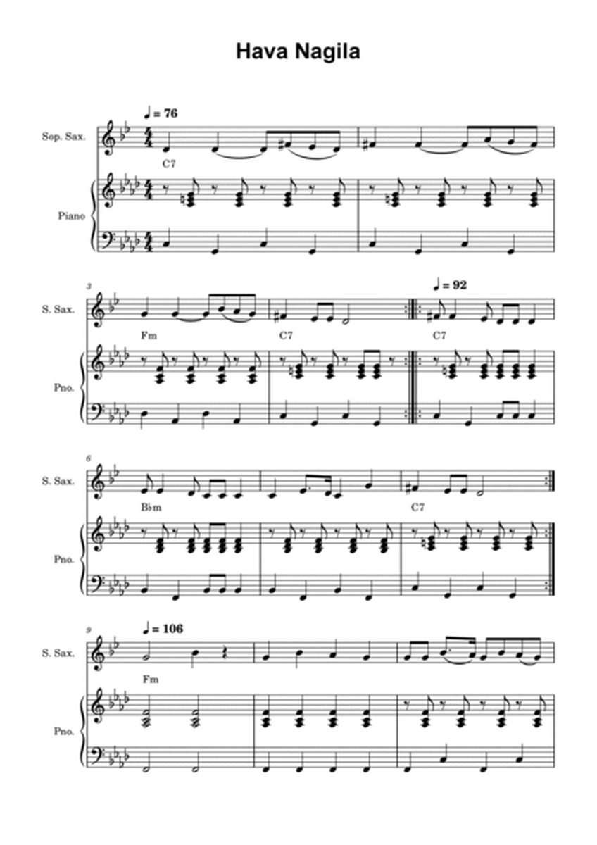 Hava Nagila - Soprano Saxophone and Piano image number null