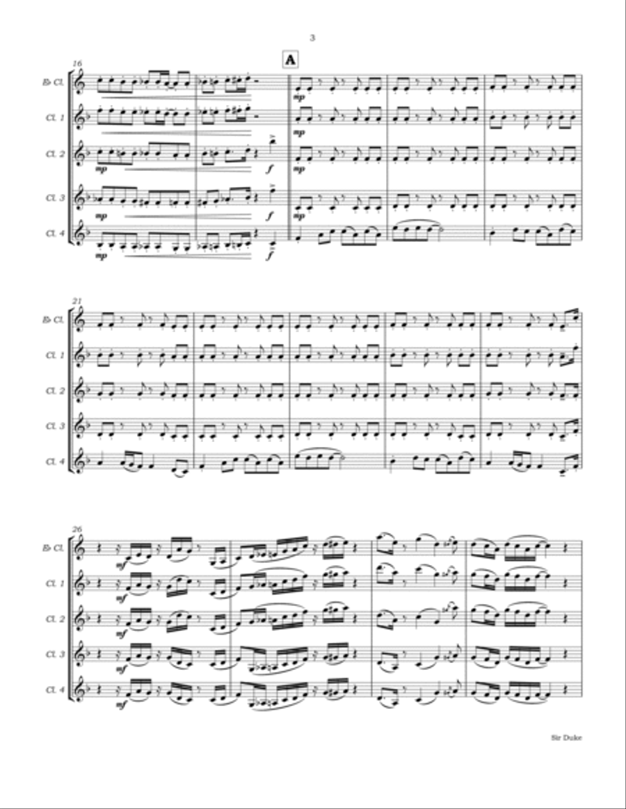 Sir Duke Clarinet Quartet scores gallery preview page 6