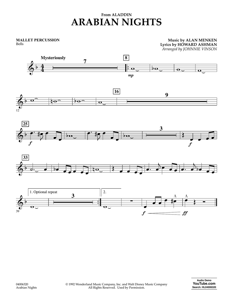 Arabian Nights (from Disney's Aladdin) (arr. Johnnie Vinson) - Mallet Percussion Concert Band scores gallery preview page 1