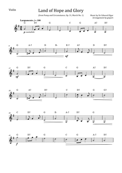 Land of Hope and Glory (from Pomp and Circumstance, Op. 31, March No. 1) with chords image number null